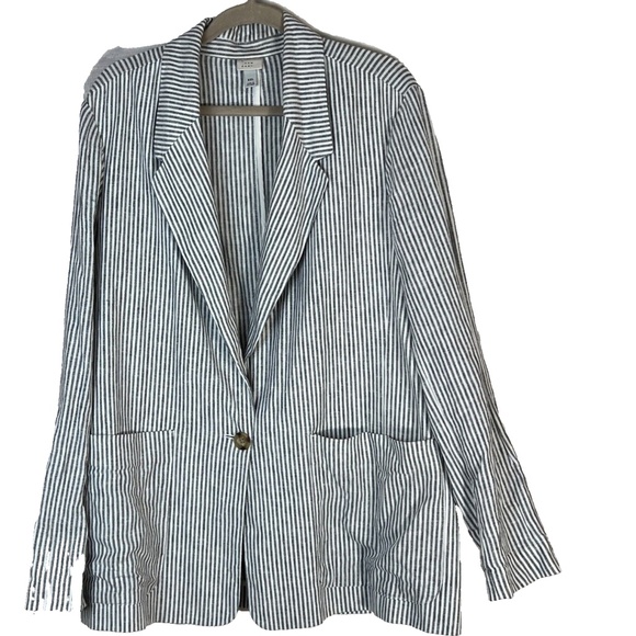 A New Day Blazer Jacket 1 Button Size XXL Blue White Striped Linen Blend Lined - Picture 1 of 6